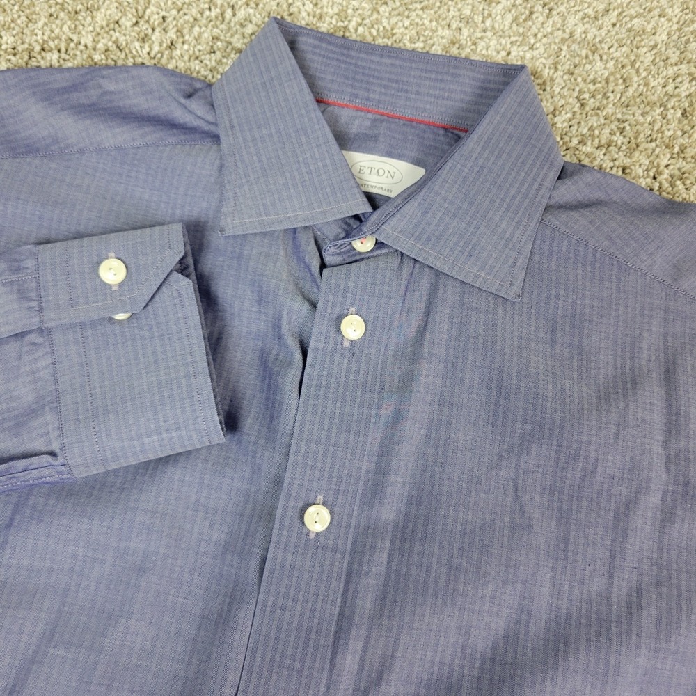 Eton Contemporary Mens 15.5-40 Gray Herringbone Button Up Long‎ Sleeve